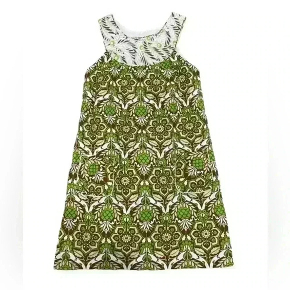 Milly Cotton Green Brown Floral Flower Print Pattern Sleeveless Sheath Dress 6 - Picture 1 of 10